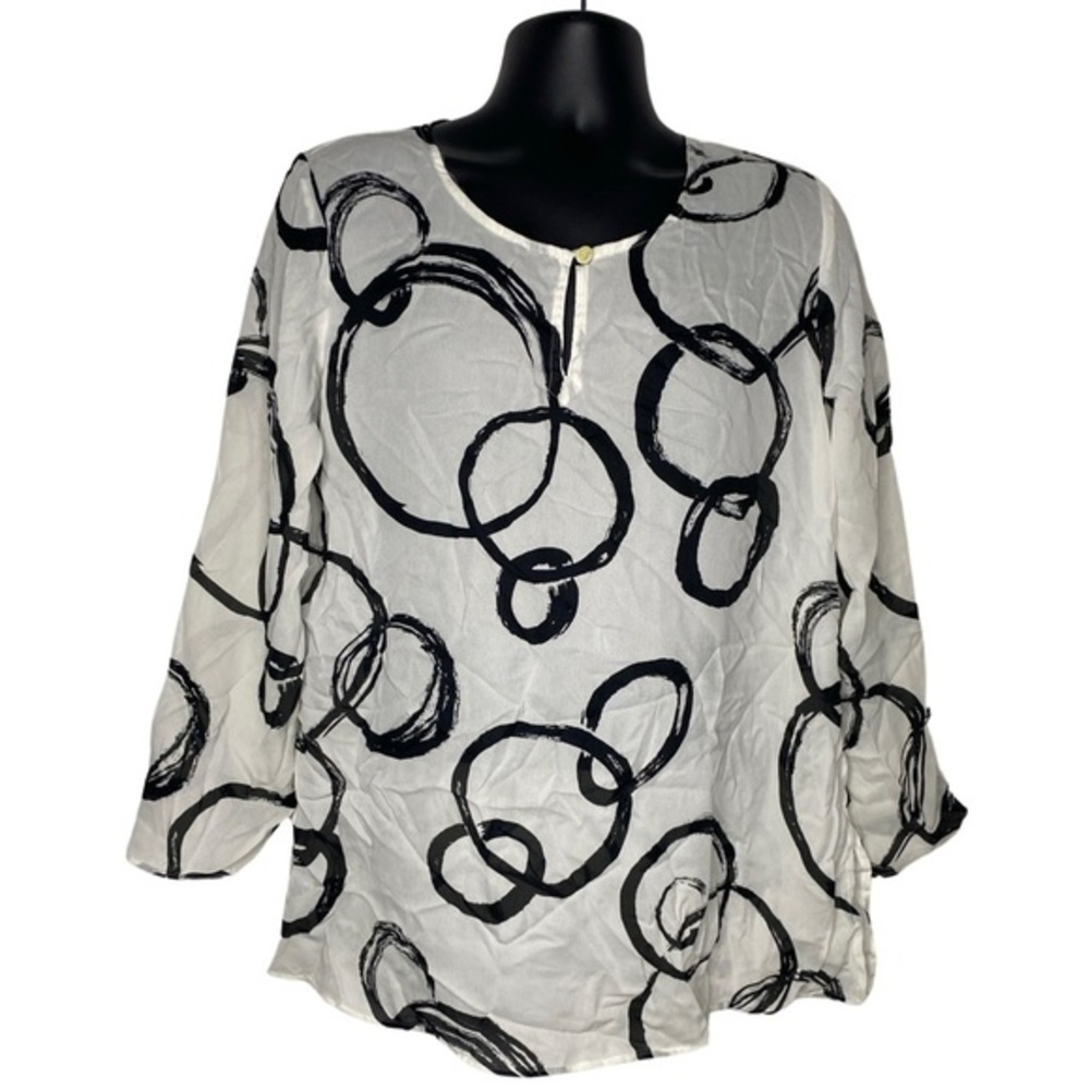 Kathy Ireland Abstract Circle Print Blouse (Size:XL, Color:White/Black) - Picture 1 of 3